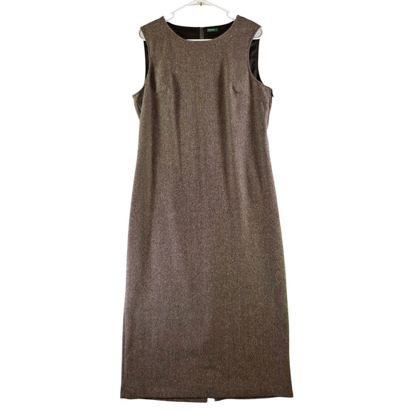 United Colors Of Benetton Dresses & Skirts - Vtg United Colors of Benetton Brown Wool Silk Tweed Midi Dress Italy Academia Lg
